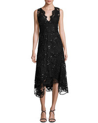 Kobi Halperin Sleeveless Embellished Lace Midi Dress Black