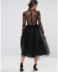 Asos Lace And Embellished Bodice Dress With Mesh Midi Skirt