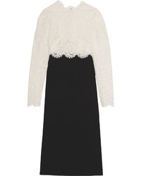 Valentino Lace And Wool And Silk Blend Crepe Midi Dress Black