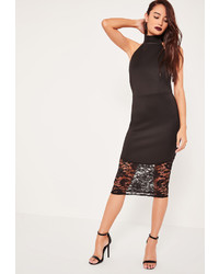 Missguided Black Lace Fishtail Halterneck Midi Dress