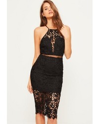 Missguided Black Lace Strappy 2 Piece Midi Dress