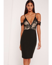 Missguided Lace Cold Shoulder Midi Dress Black, $64