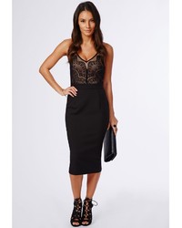Missguided Pennie Strappy Lace Top Midi Dress Black