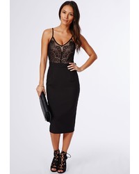 Missguided Pennie Strappy Lace Top Midi Dress Black