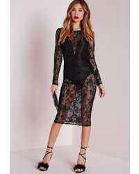 Missguided Sheer Lace Midi Dress Black