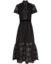 Perseverance London Black Cable Lace Midi Dress