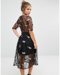 Asos Petite Petite Lace Midi Dress With Bird Embroidery