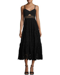 Rebecca Taylor Piqu Cutout Lace Midi Dress Black