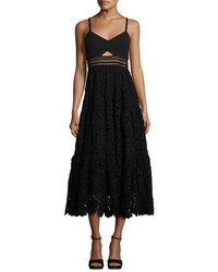 Rebecca Taylor Piqu Cutout Lace Midi Dress Black