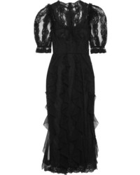 Dolce & Gabbana Ruffled Lace And Tulle Midi Dress Black