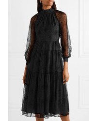 Co Ruffled Tiered Embroidered Tulle Midi Dress