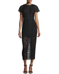 Rachel Zoe Short Sleeve Lace Overlay Midi Dress Black