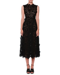 Valentino Sleeveless 3d Lace Midi Dress Black