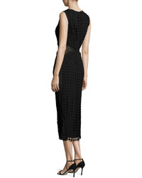 Jovani Sleeveless Check Lace Midi Dress Black