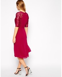 Asos Tall Midi Skater Dress With Lace Panels
