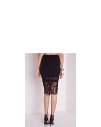 Missguided Lace Hem Midi Skirt Black
