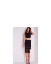 Missguided Lace Hem Midi Skirt Black
