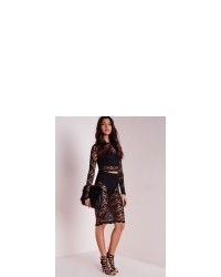 Missguided Lace Midi Skirt Black