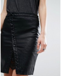 Noisy May Button Front Pu Mini Skirt With Lace Insert