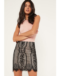 Missguided Black Contrast Lining Scallop Hem Lace Mini Skirt