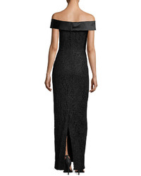 Karl Lagerfeld Off The Shoulder Lace Column Gown Black