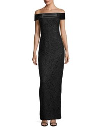 Karl Lagerfeld Off The Shoulder Lace Column Gown Black
