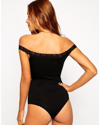 Asos Collection Lace Trim Sweetheart Off Shoulder Body With Thong