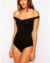Asos Collection Lace Trim Sweetheart Off Shoulder Body With Thong