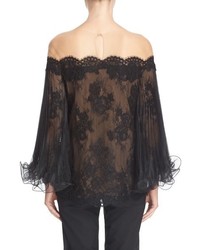 Marchesa Flutter Sleeve Corded Lace Off The Shoulder Illusion Top