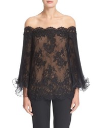 Marchesa Flutter Sleeve Corded Lace Off The Shoulder Illusion Top
