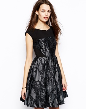 French Connection Milly Prom Dress With Lace Print Iron Man Printblack