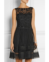 Notte by Marchesa Lace Trimmed Embellished Tulle Dress