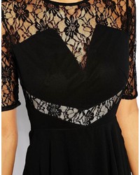 Elise Ryan Skater Dress With Lace Inserts