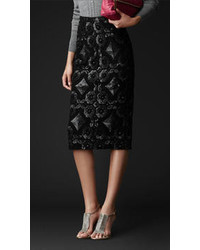 Burberry Sequin Detail English Lace Pencil Skirt