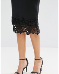 Asos Pencil Skirt In Scuba With Lace Hem