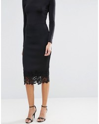 Asos Pencil Skirt In Scuba With Lace Hem