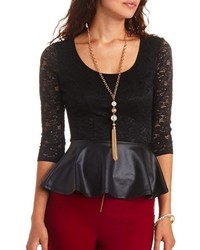 Charlotte Russe Faux Leather Lace Peplum Top