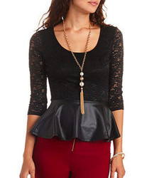 Charlotte Russe Faux Leather Lace Peplum Top