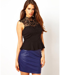 Lipsy Lace Peplum Top With High Neck