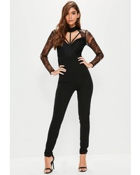 Missguided Black Harness Lace Long Sleeve Romper