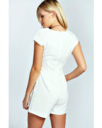 Boohoo Anabel Crochet Front Capped Sleeve Playsuit