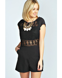 Boohoo Anabel Crochet Front Capped Sleeve Playsuit