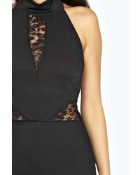 Boohoo Ava High Neck Lace Insert Playsuit