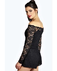 Boohoo Bella Bardot Style All Over Lace Playsuit