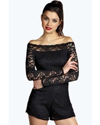 Boohoo Bella Bardot Style All Over Lace Playsuit
