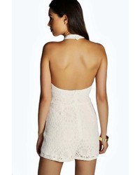 Boohoo Betsy High Neck Lace Playsuit
