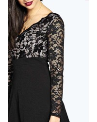 Boohoo Boutique Jennie Sequin Lace Long Sleeve Playsuit