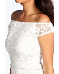 Boohoo Christy Off The Shoulder Lace Bardot Playsuit