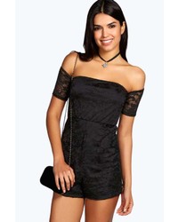Boohoo Hailey All Over Lace Off The Shoulder Playsuit