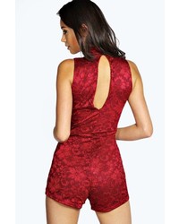 Boohoo Lilly High Neck All Over Lace Playsuit